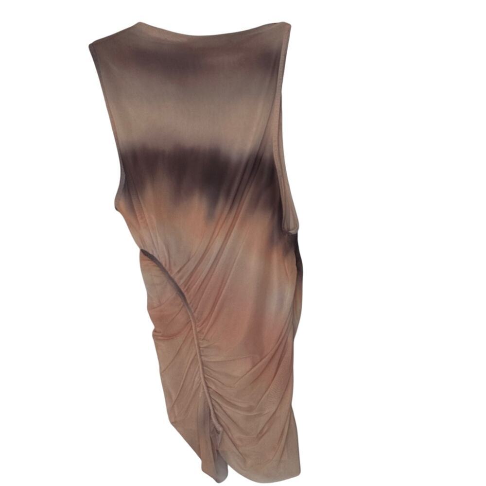 Zara Womens Asymmetrical Ruched Mesh Tank Tie Dye Tan Gray Size S - Picture 2 of 5